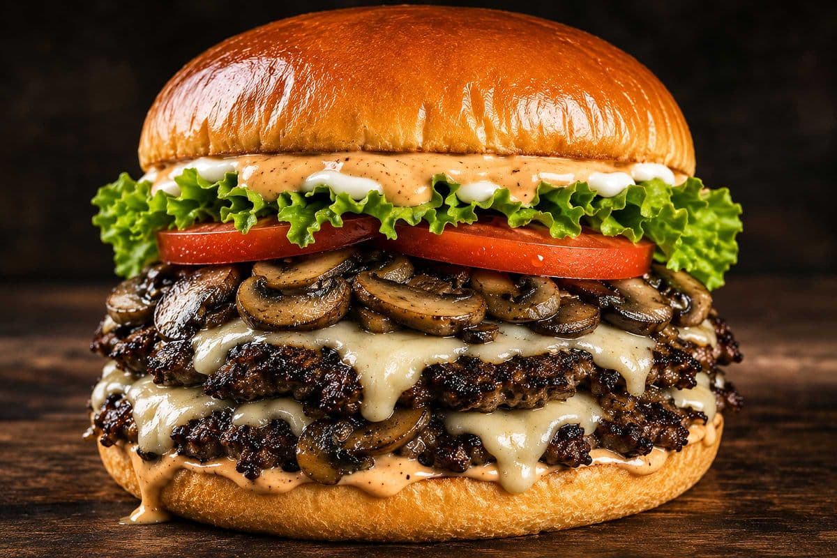 Swiss mushroom smash burger