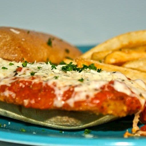 Chicken Parmesan Sandwich and Fries