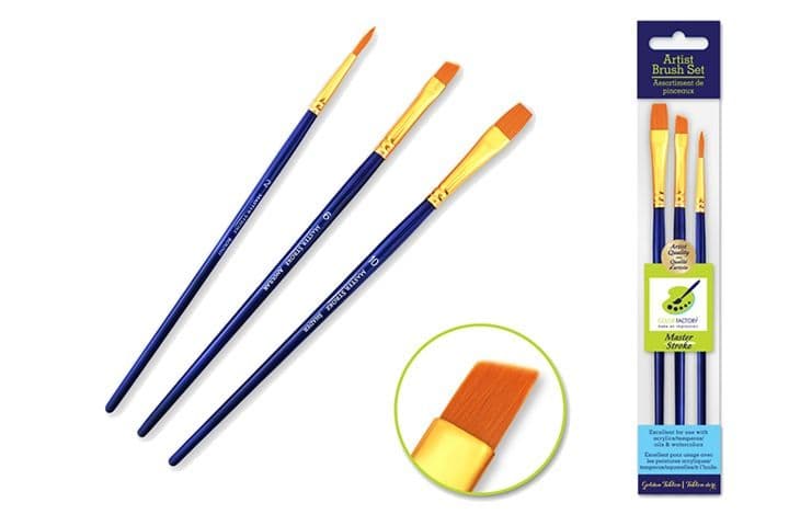 Gold Nylon Paint Brushes 3pc (3 pcs)