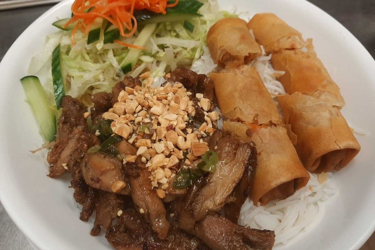 22. Grilled Lemon Grass Chicken and Pork Spring Rolls