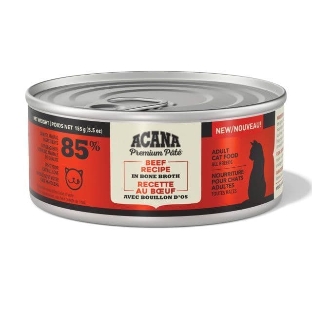 Acana Premium Pate Wet Cat Food in Bone Broth Beef Chicken + Tuna Recipe 155g Can