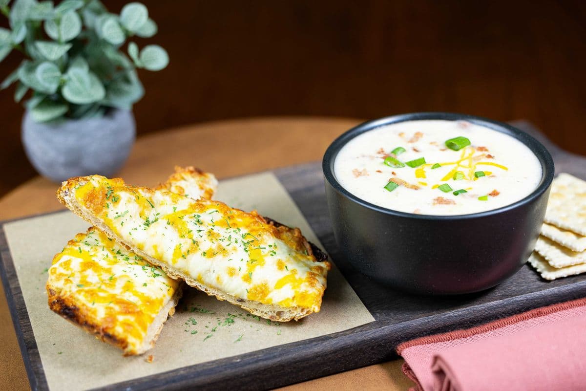 Cream of Potato Bacon Soup and Cheese Toast