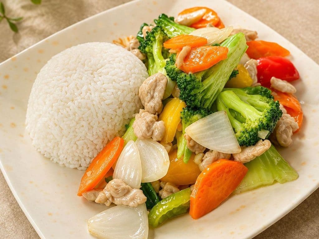 511. Chicken and Mixed Vegetable Stir Fry on Rice