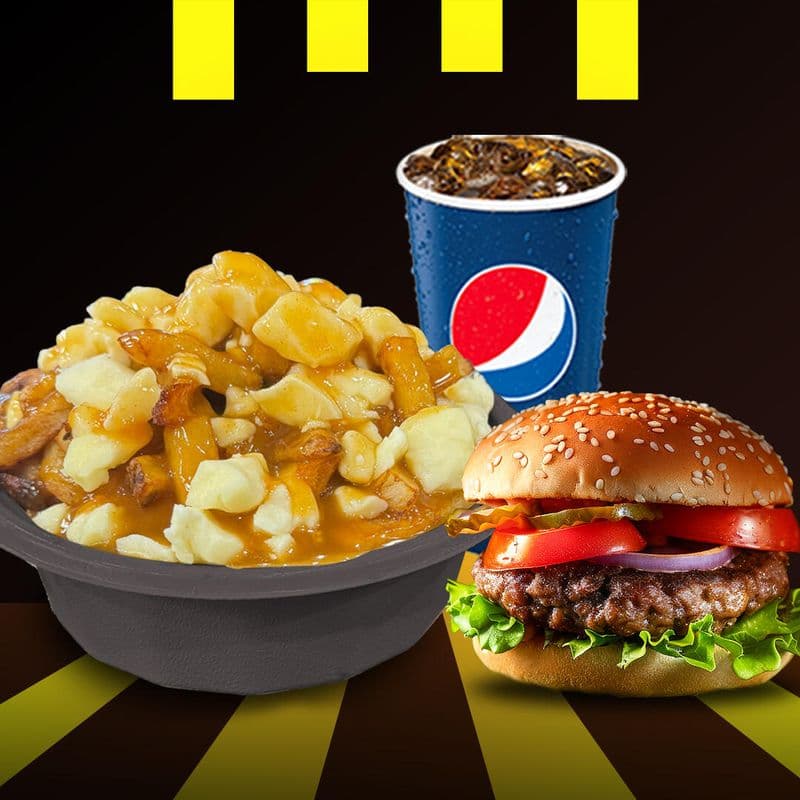 Fiesta Trio Burger, Poutine et Breuvage / 2 for 1 - Burger, Poutine and Drink Combo