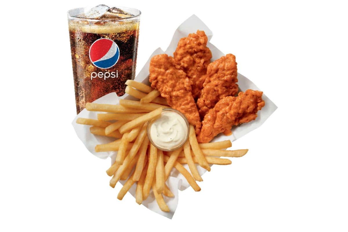 Buffalo Sauced & Tossed Chicken Strip Basket with Drink