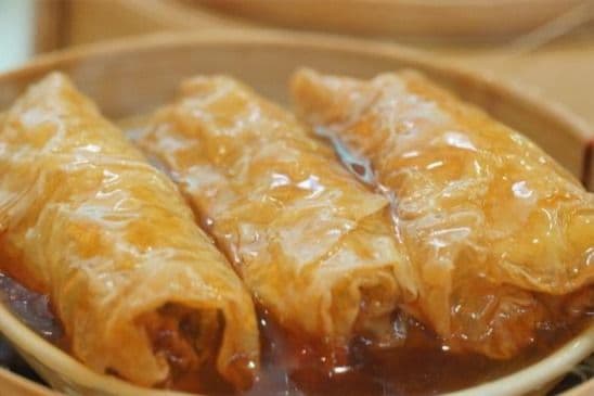 7.Minced Pork Bean Curd Roll in Abalone Sauce  Sauce 鲍汁鲜竹卷