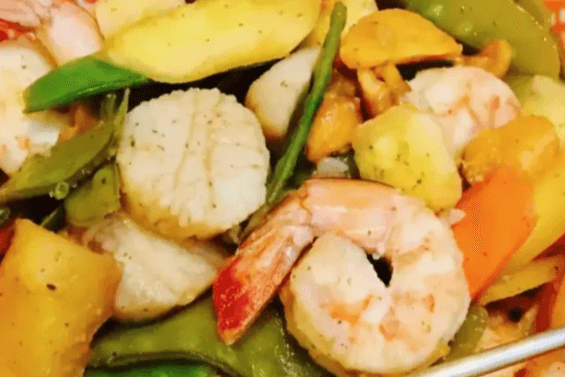 12. Sauteed Fried Squid with Prawns and Scallops