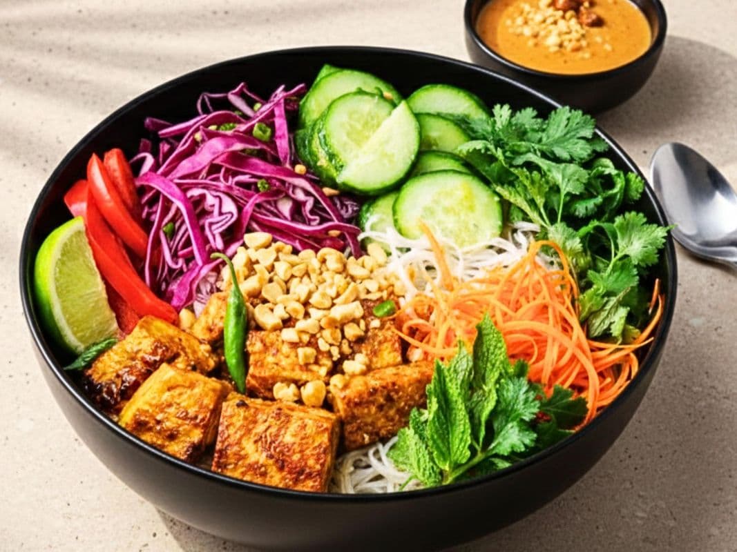 56. Vermicelli with Grilled Tofu. Served with Peanut Sauce. (Online)