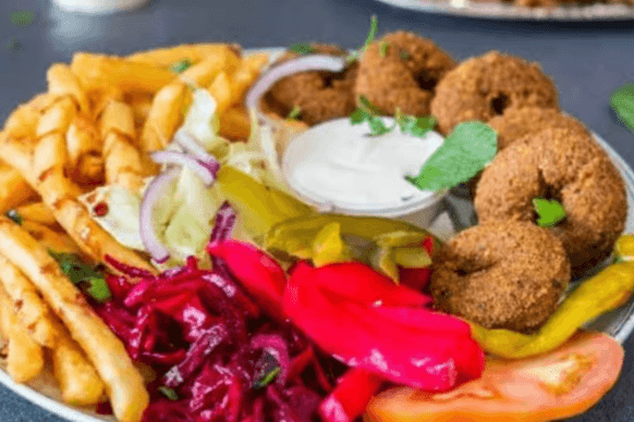 Falafel Plate Vegie (Rice/Fries/Salad)