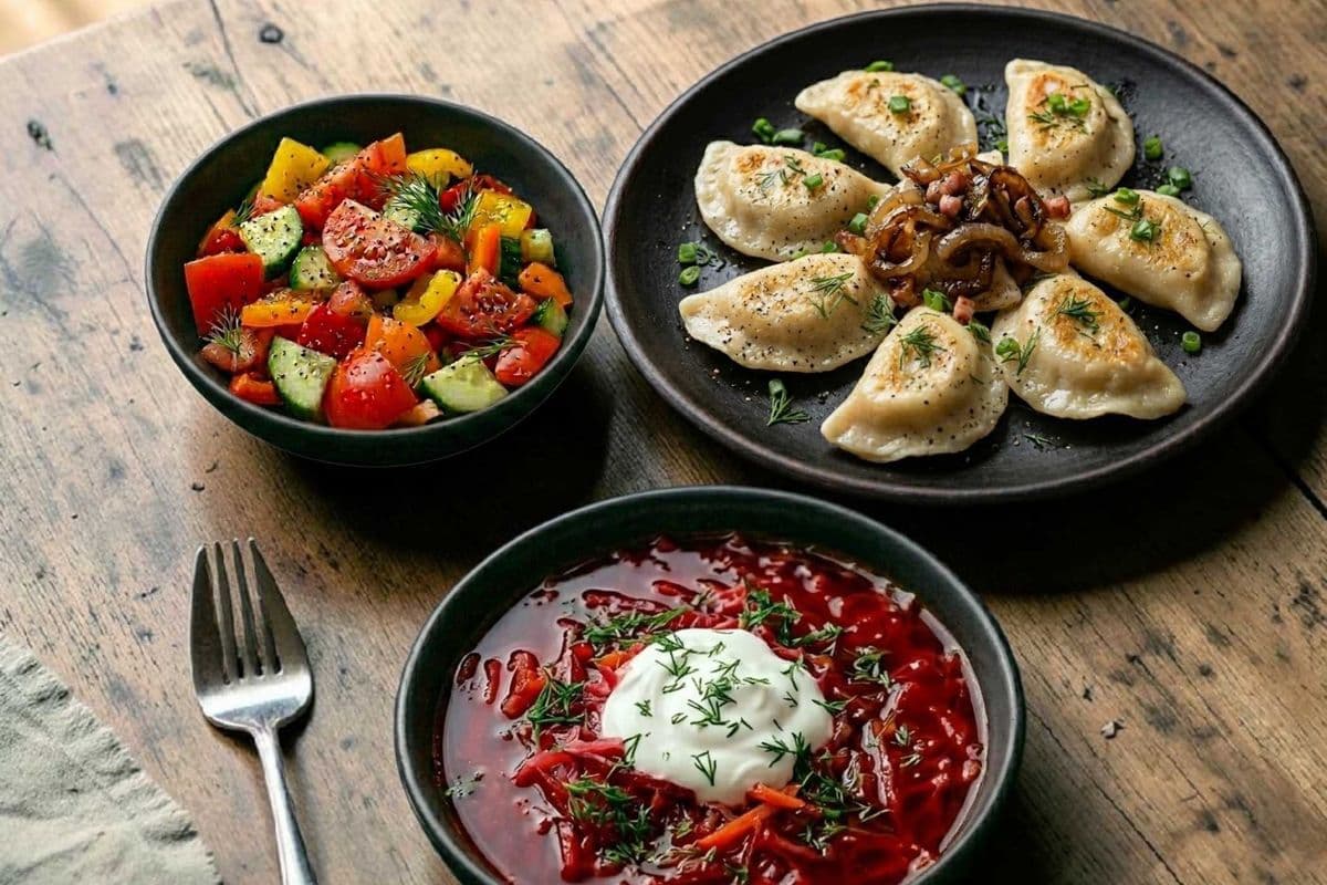Borscht + Fresh Veggie Salad + 6 Pierogies