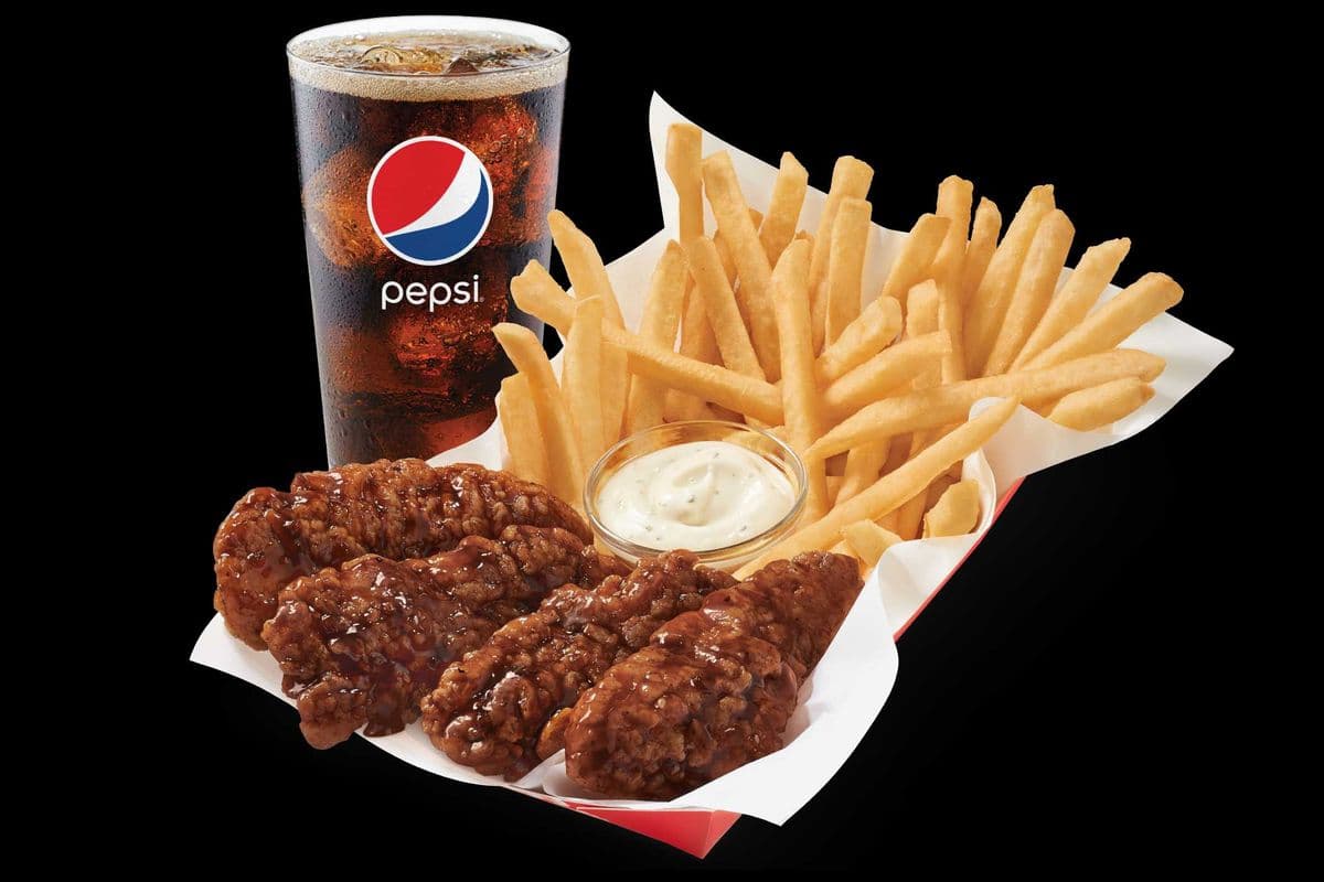 LIMITED TIME! Korean BBQ Glazed Sauced & Tossed Chicken Strip Basket with a Drink.
