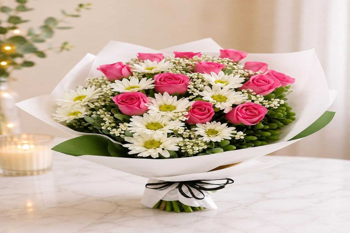Pretty in Pink Rose & Daisy Bouquet