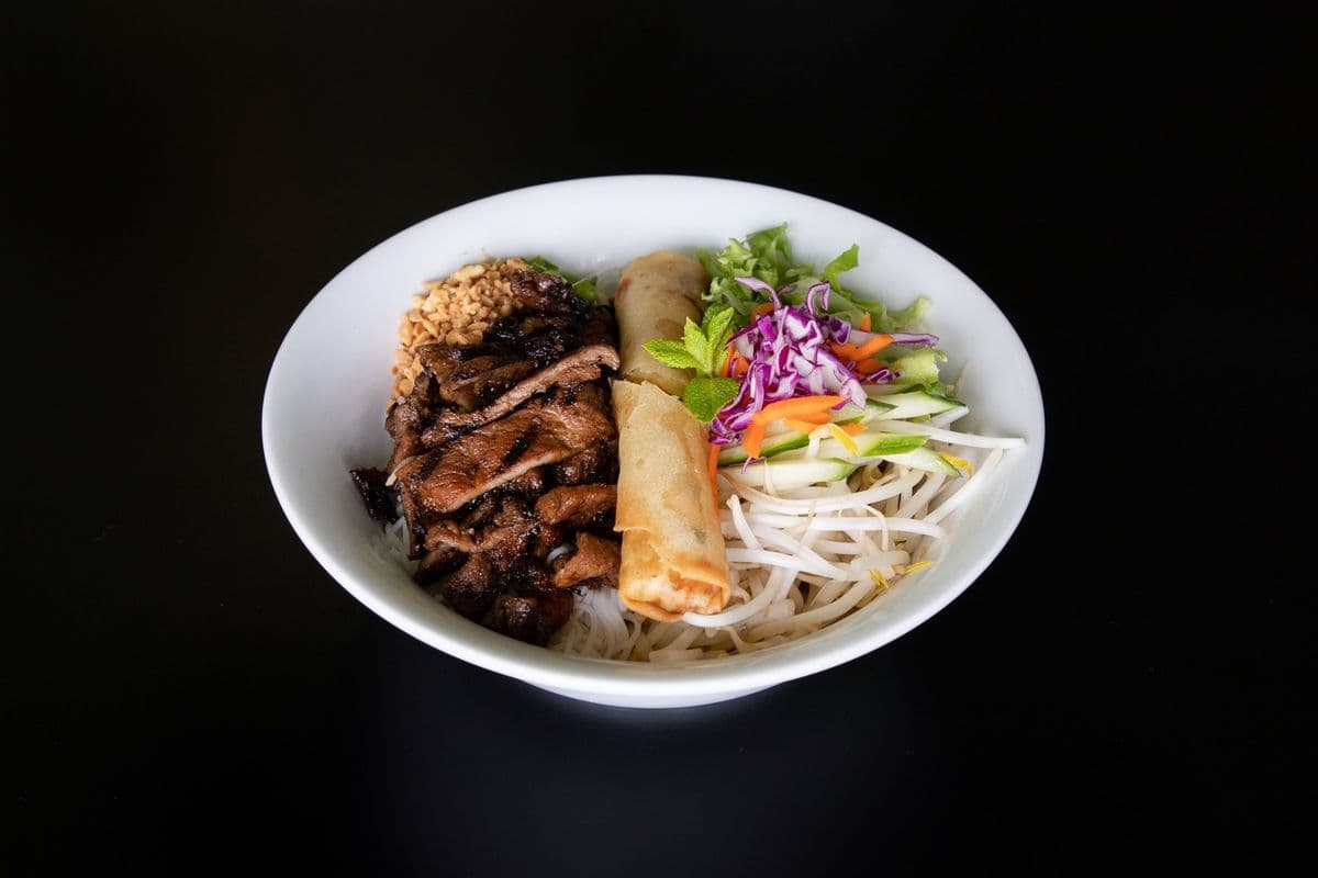 B03. Grilled Pork and Spring Roll Noodle Bowl - Bun Thit Heo Nuong Voi Cha Gio