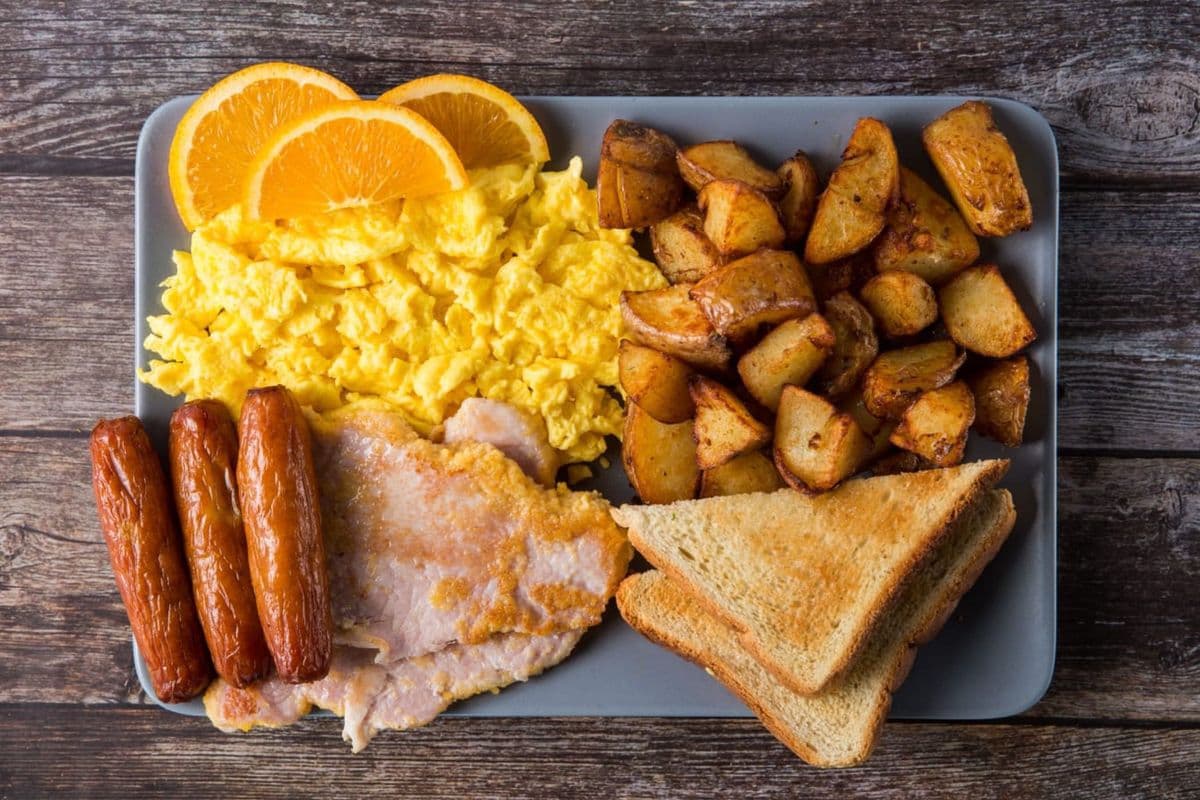 Three Large Eggs with Sausage