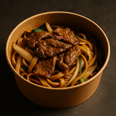 House Special Beef Stir-Fried Sliced Noodle Bento / 招牌牛肉炒刀削麵便當