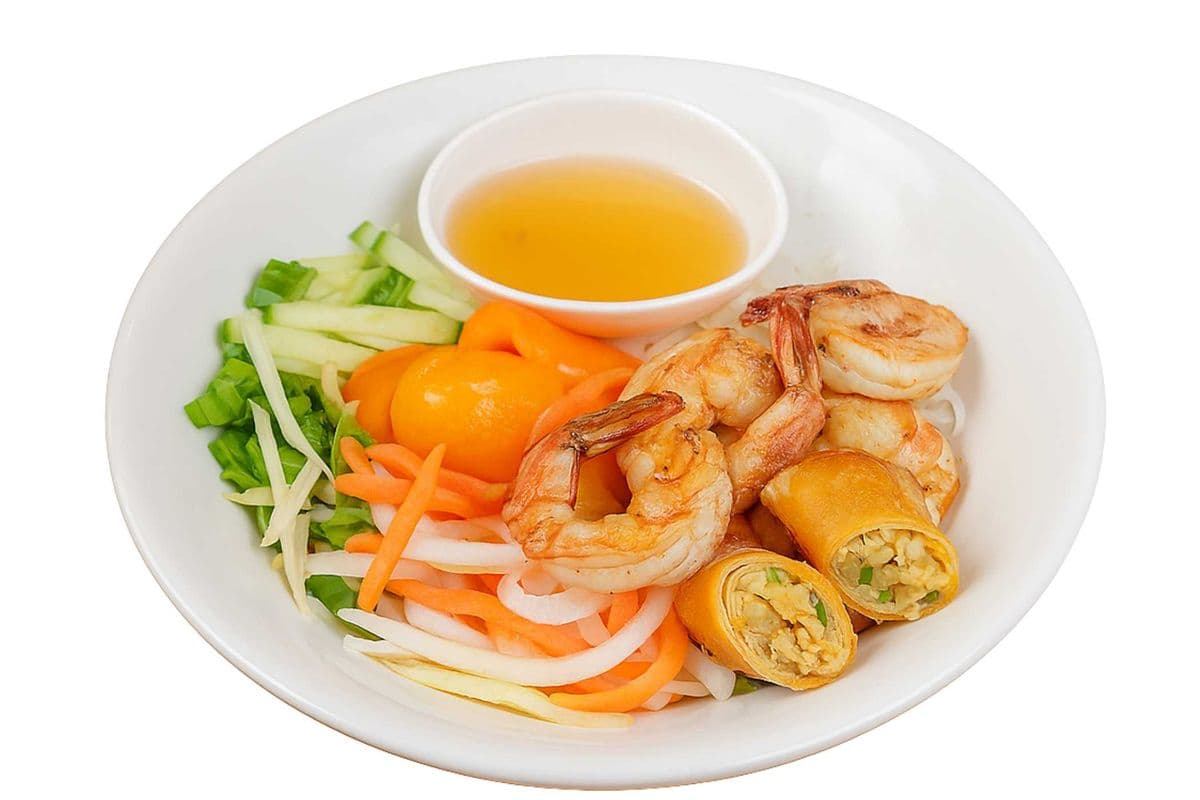 B05. Vermicelles aux crevettes grillées et nems | Vermicelli with Grilled Shrimp & Imperial Roll | Bún tôm nướng chả giò