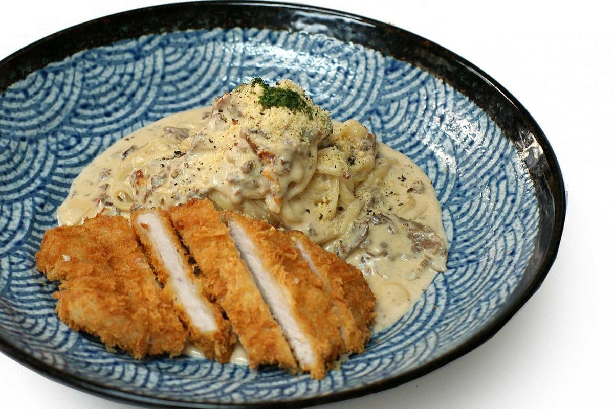 Beef Cream Pasta with Donkatsu