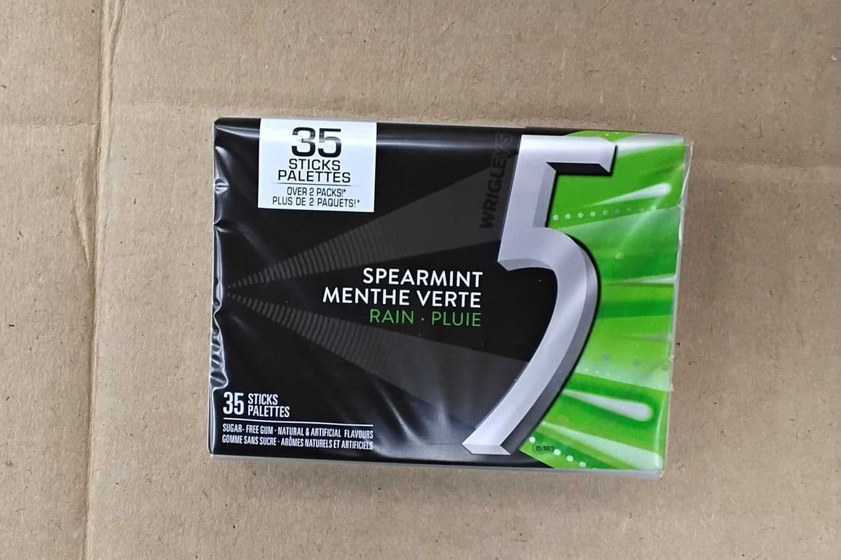 5 GUM, Spearmint-Rain Flavoured Sugar Free Chewing Gum, 35 Sticks, 1Pack.