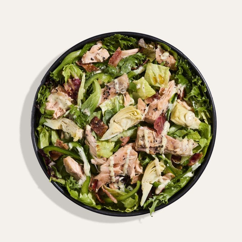 Salade au saumon rôti, bacon & miel épicé / Roasted salmon, bacon & spicy honey salad