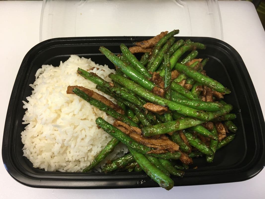 Sambal Sliced Pork with Green Beans on Rice