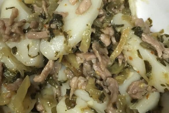 Fried New Year Cake with Preserved Vegetables 雪菜肉丝炒年糕