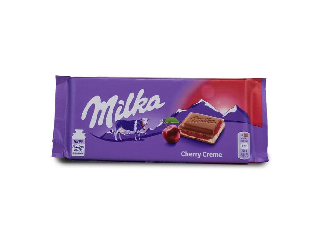 Milka Cherry Creme Filled Milk Chocolate Bar 100g 