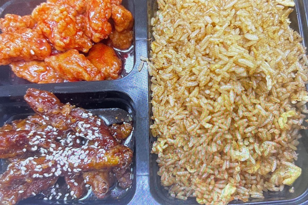 E. Chicken Fried Rice, Ginger Beef, S & S Pork