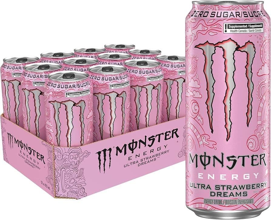 Monster Boisson Énergisante Réves aux Fraises 473ml/ Monster Energy Drink Ultra Strawberry Dreams 473ml / Monster Boisson Énergisante Réves aux Frais
