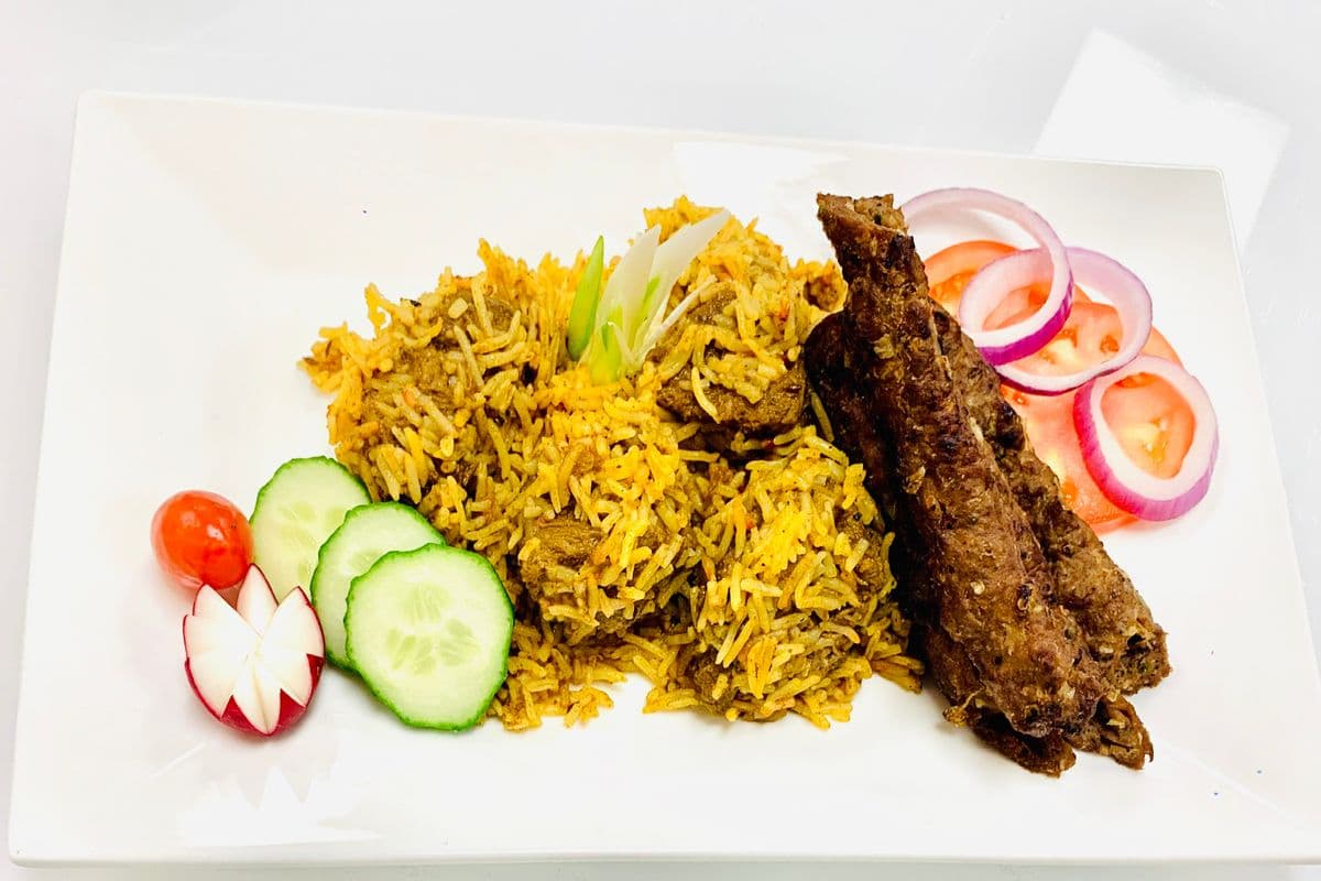 Mutton Chawal with Seekh Kabab