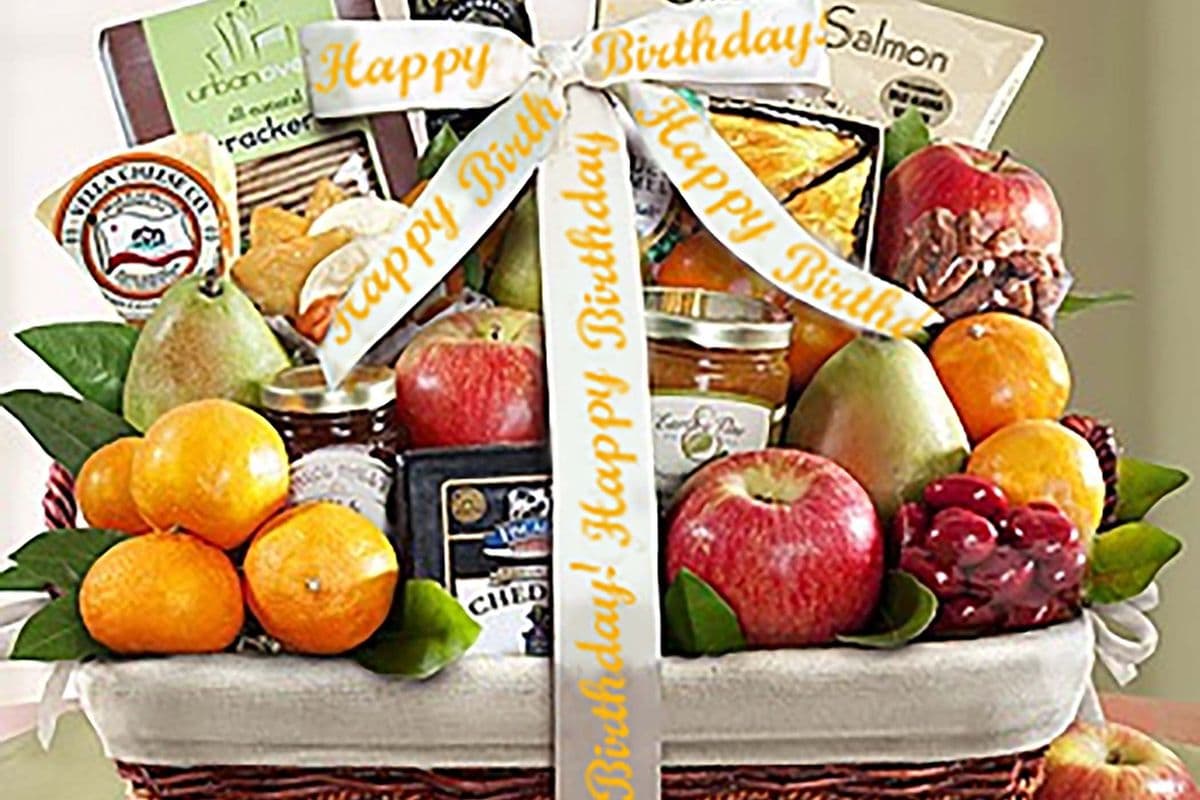 Birthday Ribbon Fruit and Gourmet Basket