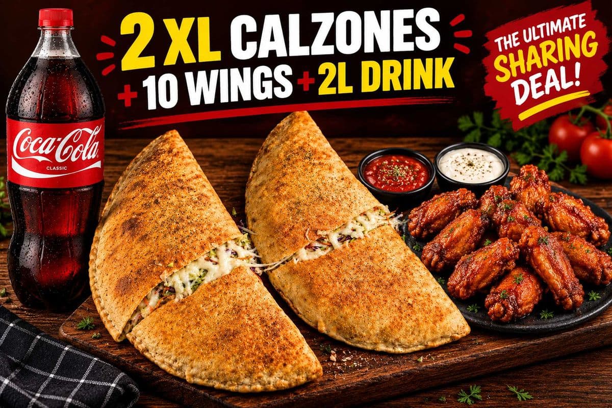 FAMILY CALZONE COMBO – 2 XL Calzones + 10 WINGS + 2L Drink