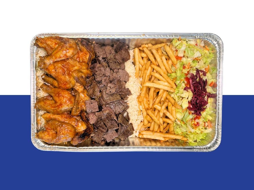 THE BIG SPIN PLATTER, 2 Whole Chickens, 500g Beef Doner, 3 Extra Large Sides, 8 house made rolls