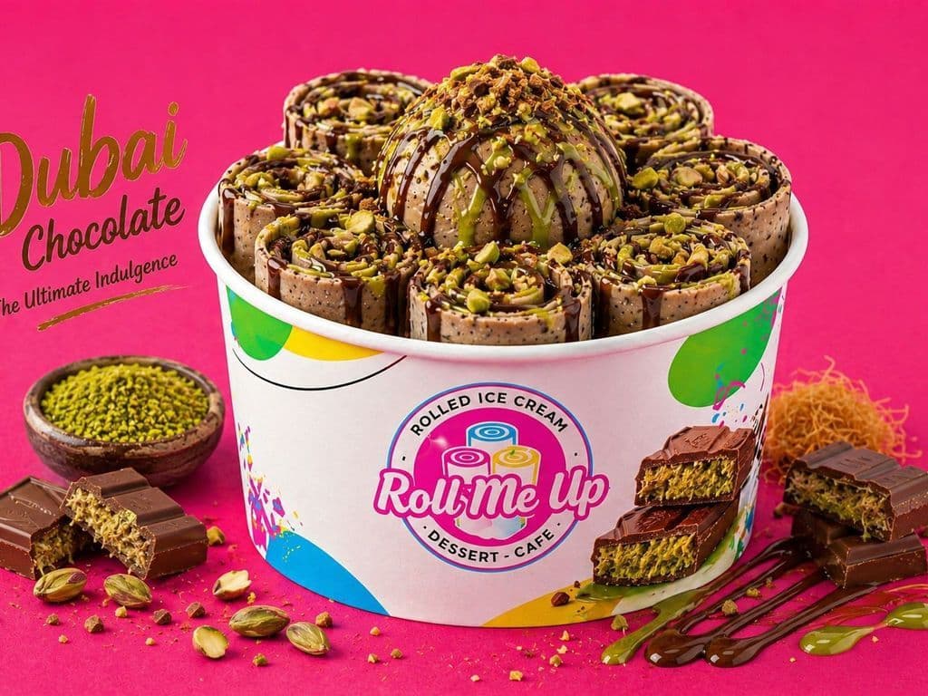 Dubai Chocolate Rolled Icecream
