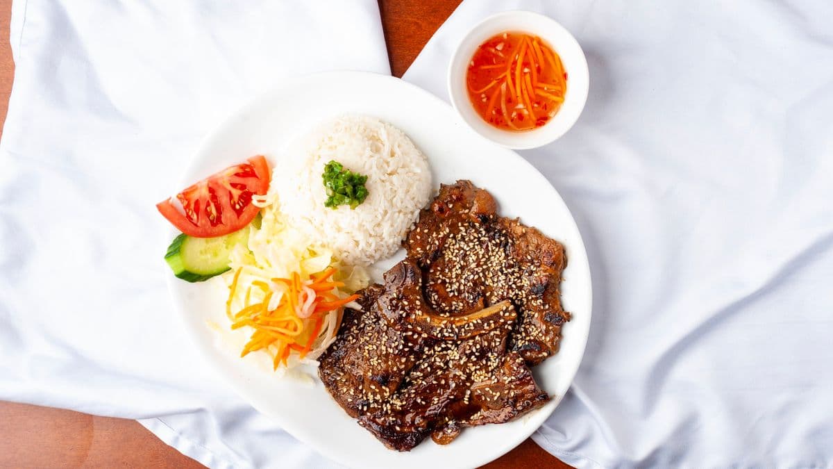 32. Grilled Chicken and Pork Chop on Rice