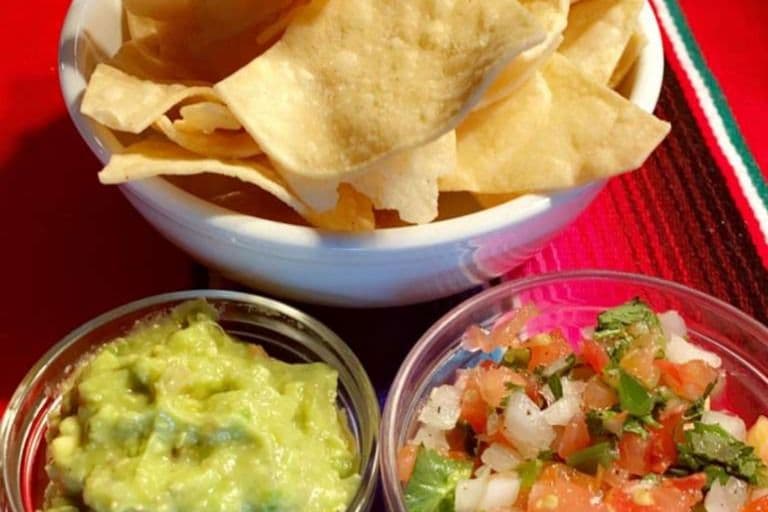 Chips, Guacamole (2 oz), and Pico de Gallo (4 oz)