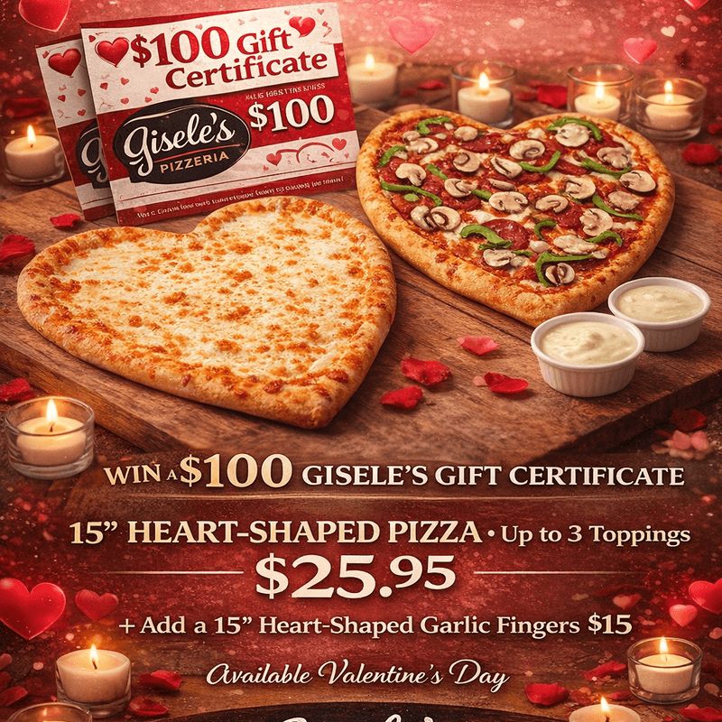 15" Heart shaped 3 toppings pizza