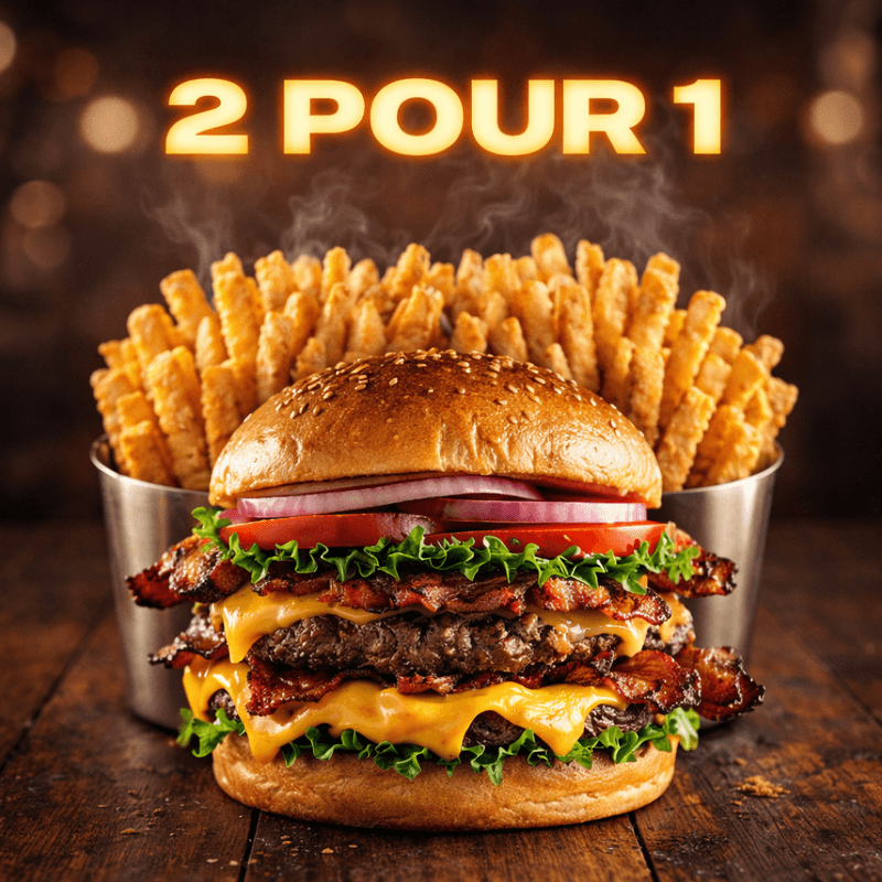 PROMO 2 pour 1- Le Gros Pro avec frites en boîte / PROMO 2 for 1- Le Gros Pro with French Fries in a box
