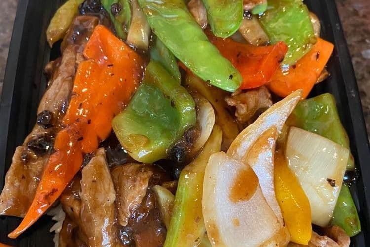 45. Beef in Black Bean Sauce on Rice