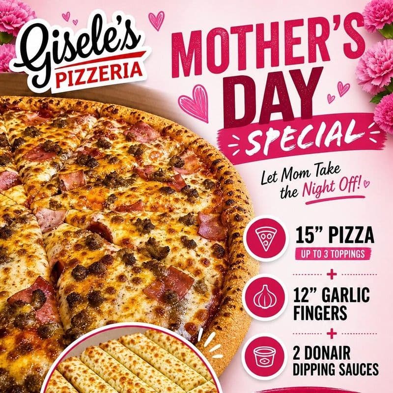 15” 4 Topping Pizza w/12” Garlic Fingers