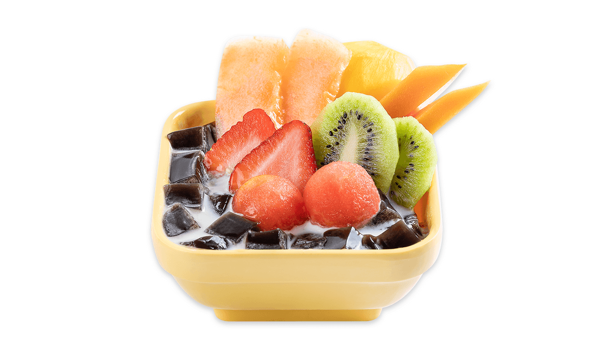Mixed Fruits Grass Jelly with Coconut Milk - 鲜杂果凉粉(椰汁底)