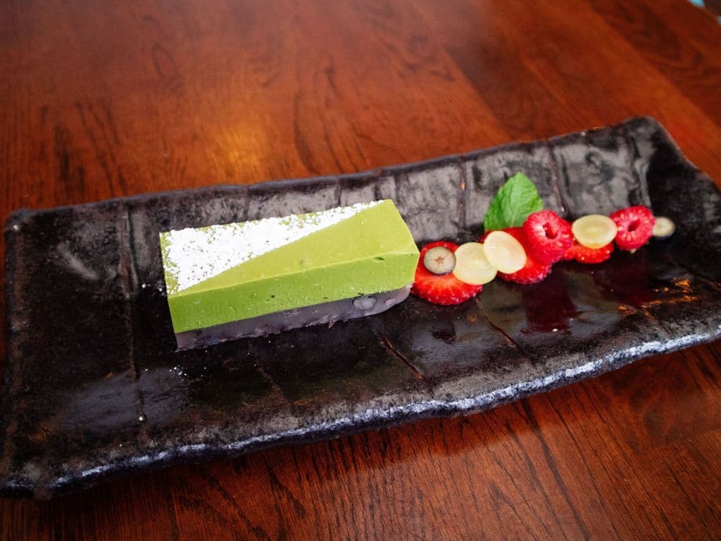 Silky Matcha Terrine with fermented Sake Rice Lees