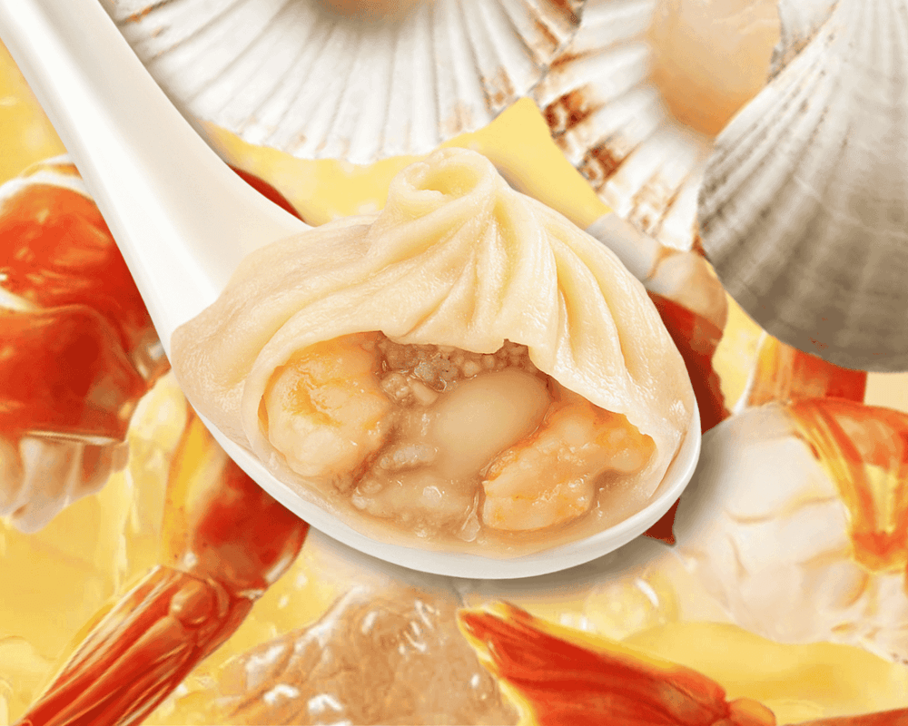 16. Pork, Shrimp & Scallop Dumpling / Porc, Crevette & Pétoncle Xiao Long Bao