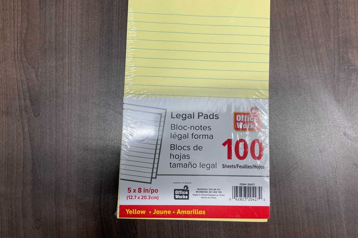 Legal Pad Yellow 5" x 8" 100 Sheets