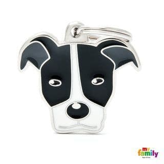 MyFamily Black And White Pit Bull Engraved Tag