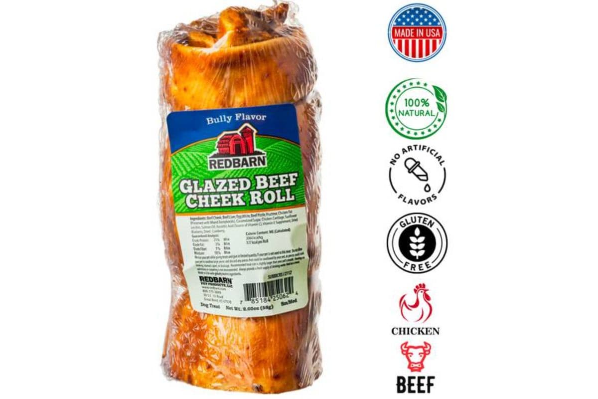 Redbarn - Glazed Beef Cheek Roll Bully Flavour Dog Treat - Small