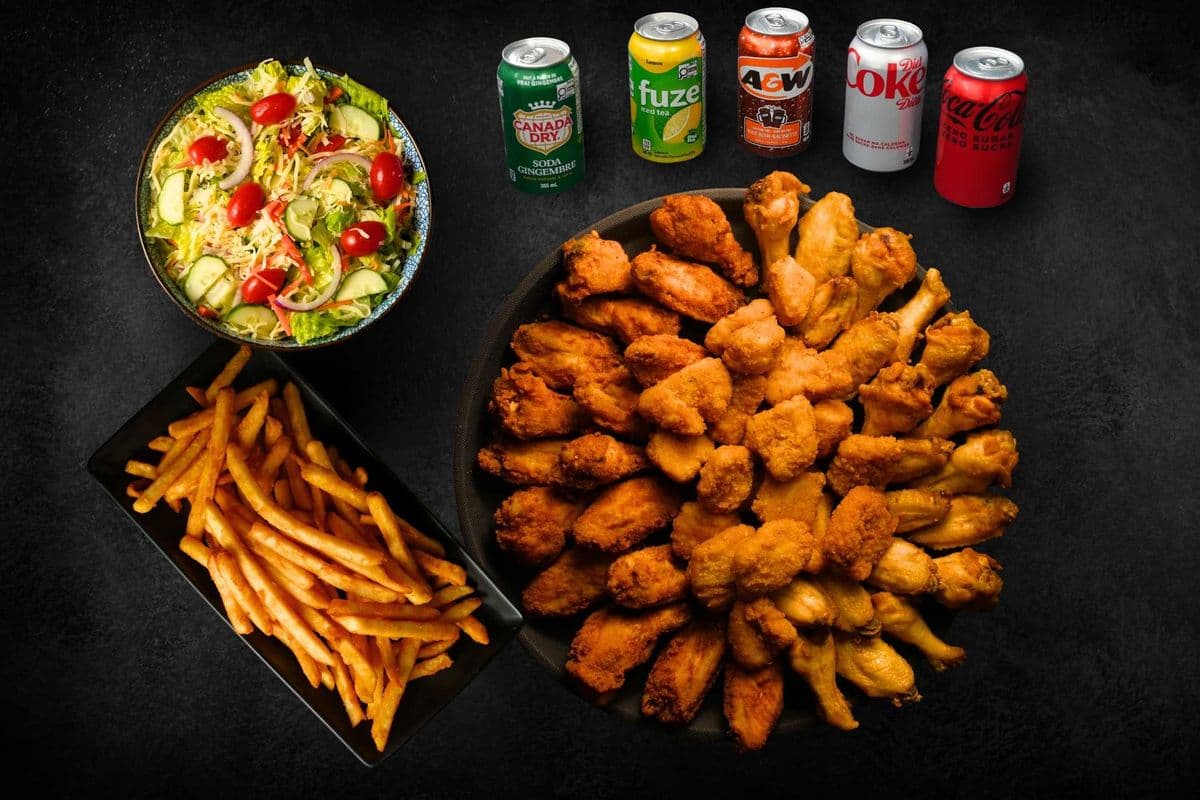 50 Wings, One Large Side, One Large Salad, and Five Pops