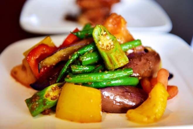 Sambal Okra, Eggplants, and Green Beans