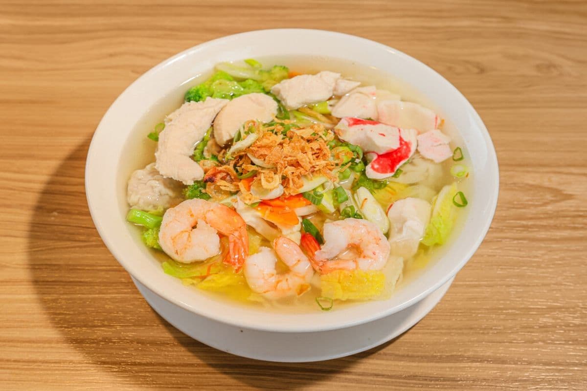 42. Wonton, Vegetables, Shrimp, Crab Sticks, and Chicken Soup
