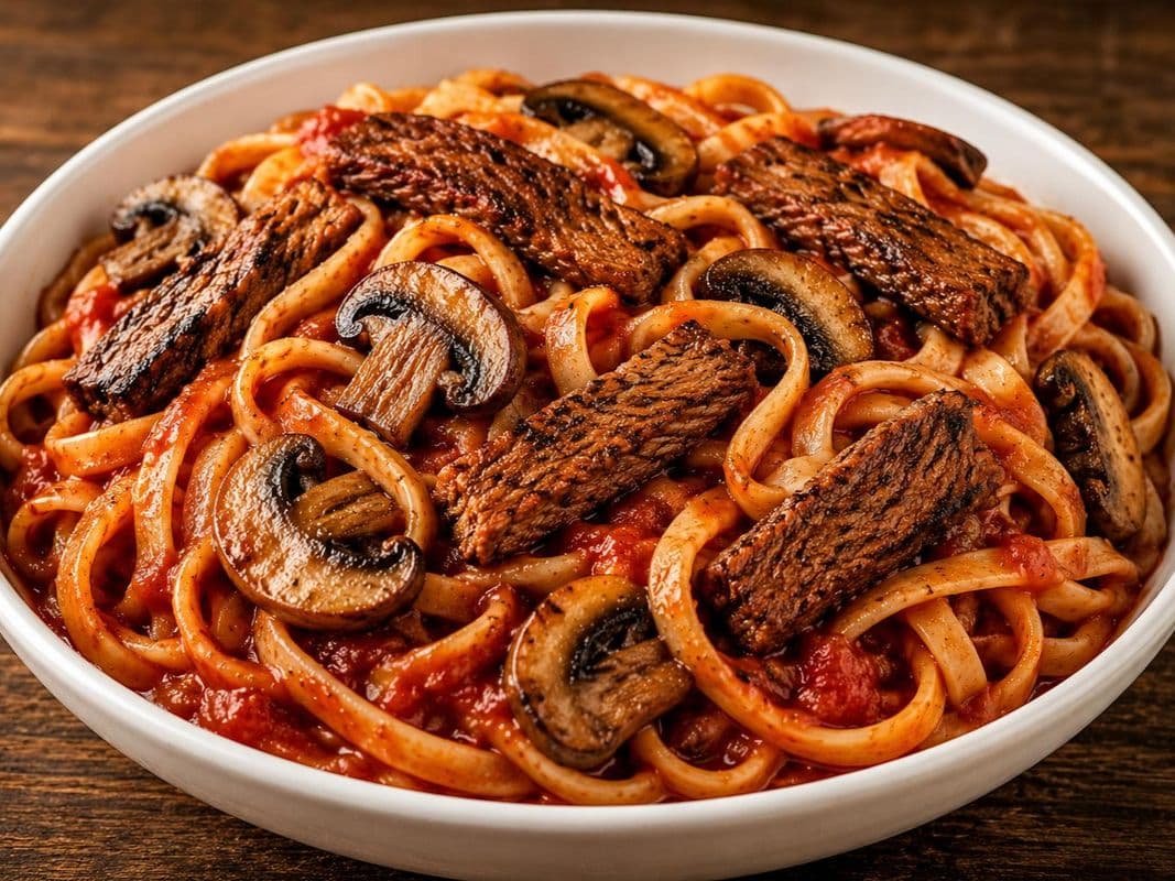 Steak & Mushroom Fettuccine Marinara Pasta