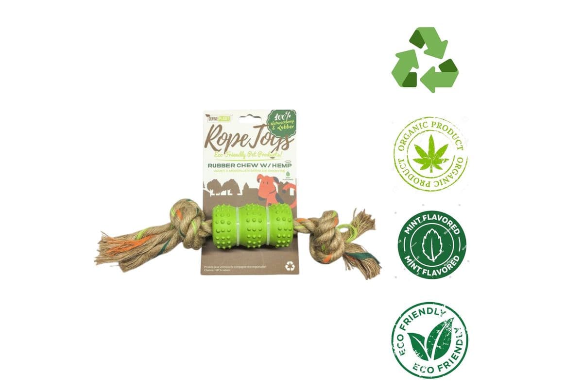 Define Planet - Rubber Bone With Hemp Dog Toy - Small